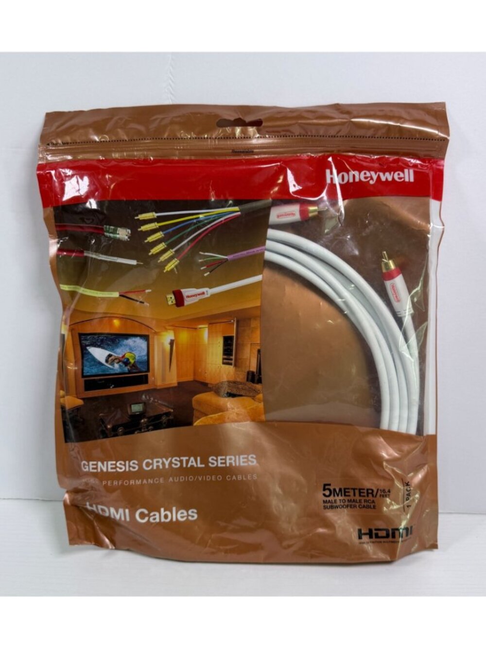 Honeywell Genesis Crystal Series RCA Male to Male Subwoofer Cable 5 Meters NEW - Picture 7 of 7